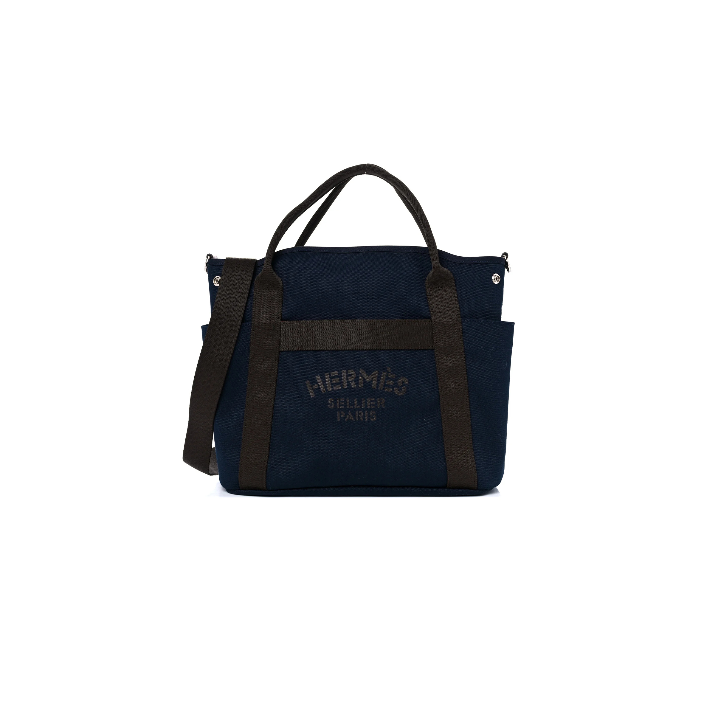 HERMES TOILE SAC DE PANSAGE GROOM BLEU NAVY FEU (38*32*17cm)